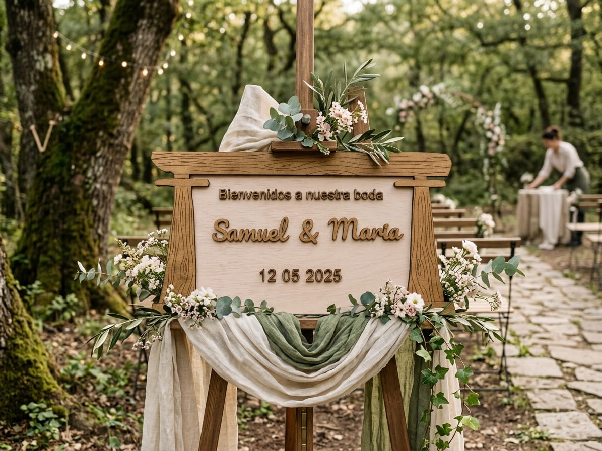 Cartel de bienvenida de boda en madera personalizado