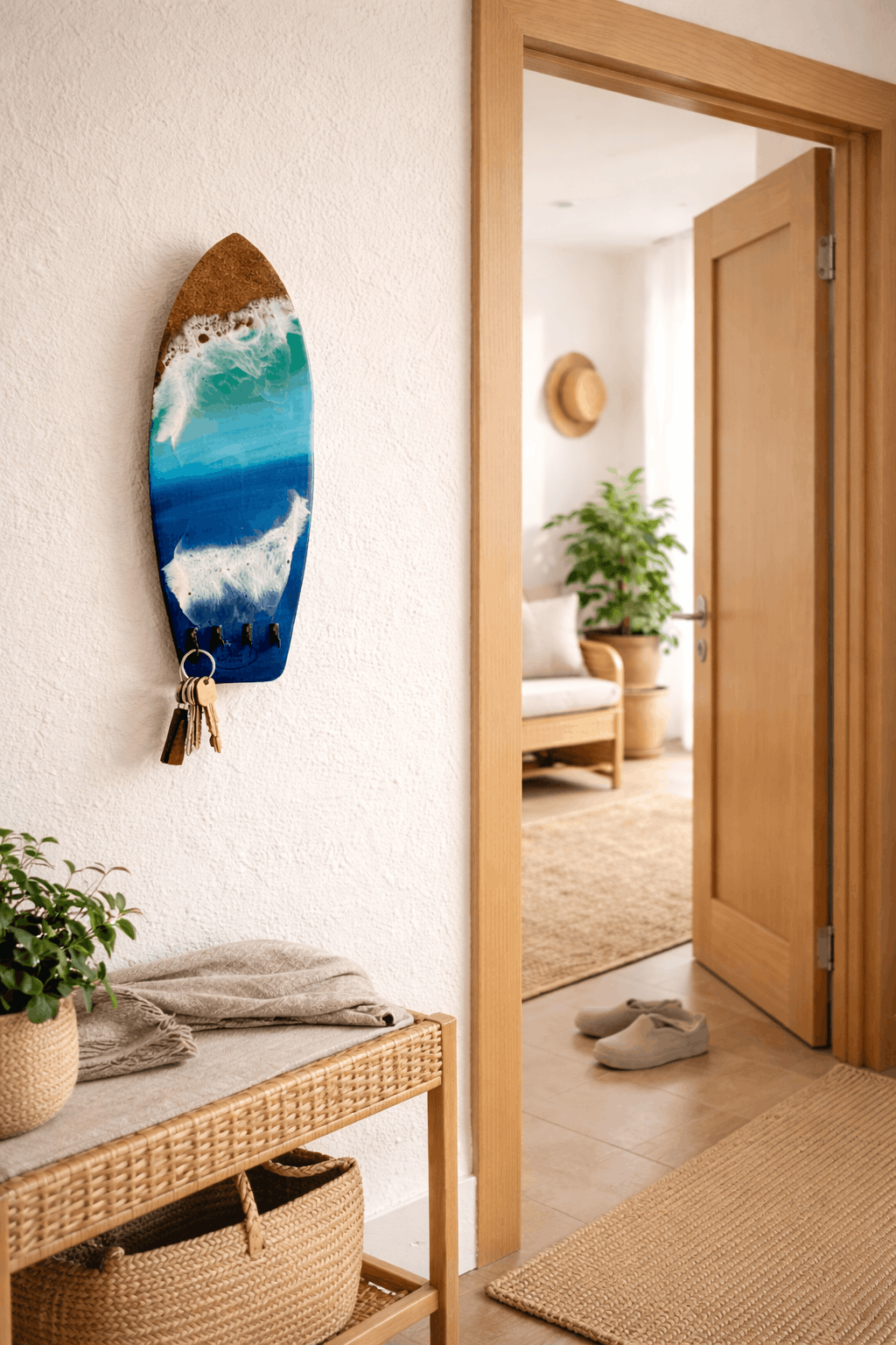 Colgador de llaves tabla de surf pintado a mano