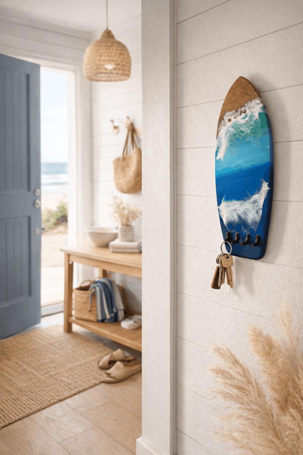 Colgador de llaves tabla de surf pintado a mano