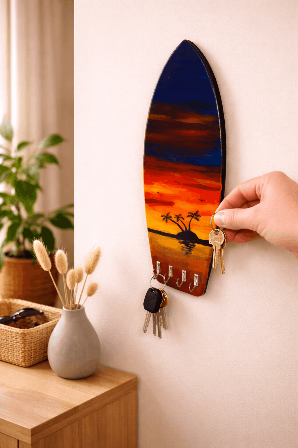 Colgador de llaves con forma de tabla de surf — Atardecer tropical