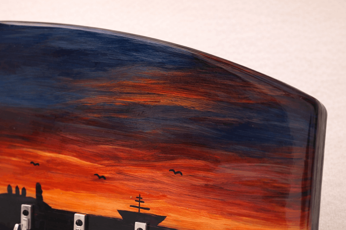 Colgador de llaves artesanal con atardecer marino — Pintado a mano y acabado en resina