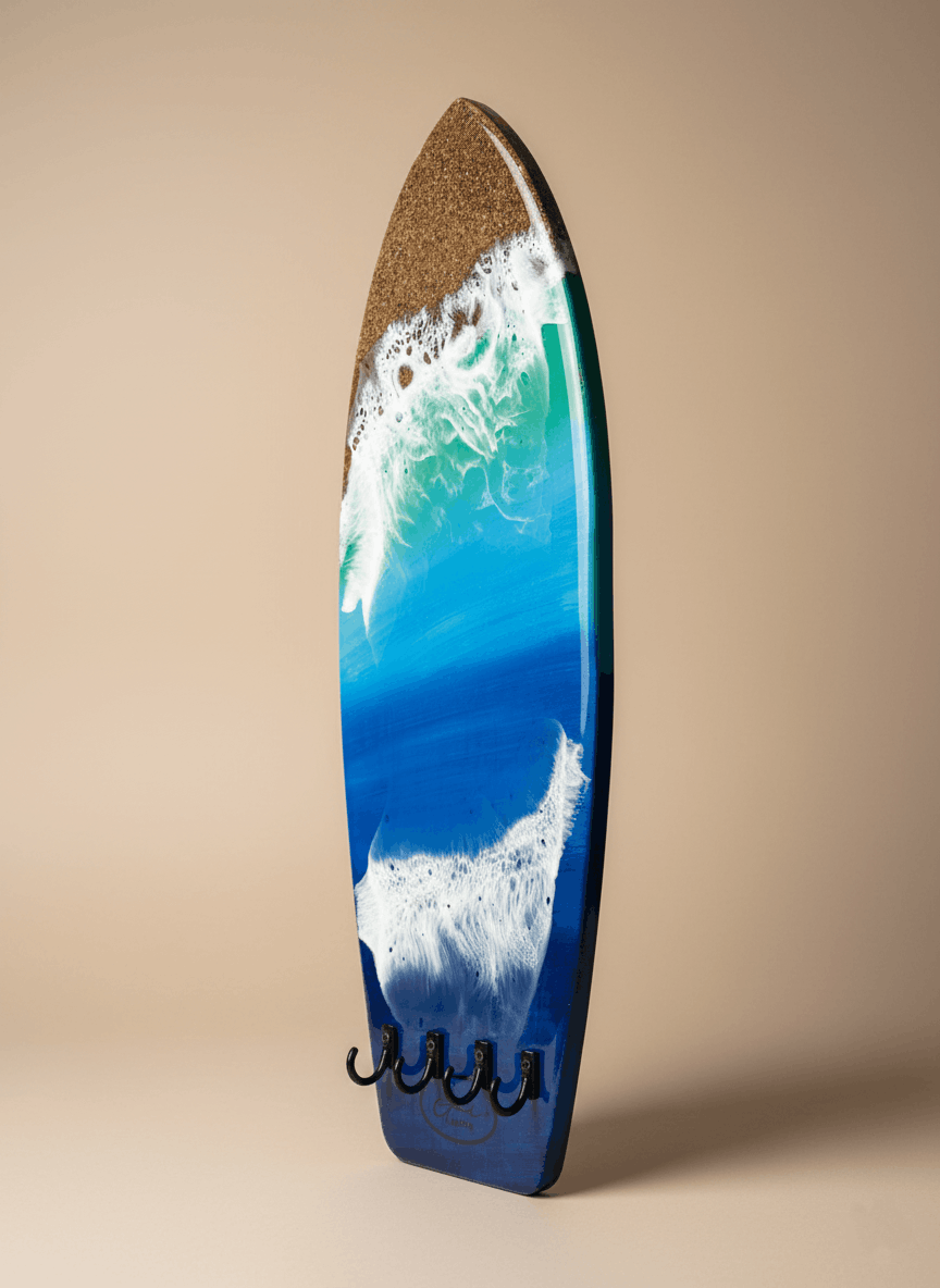 Colgador de llaves tabla de surf pintado a mano