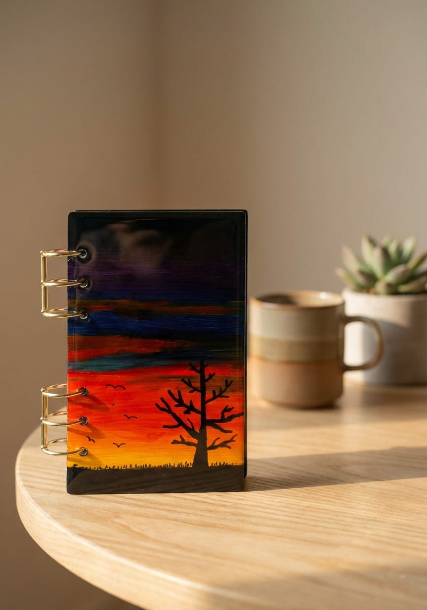 Libreta artística en madera A6 – Atardecer
