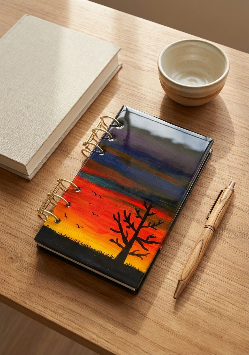 Libreta artística en madera A6 – Atardecer