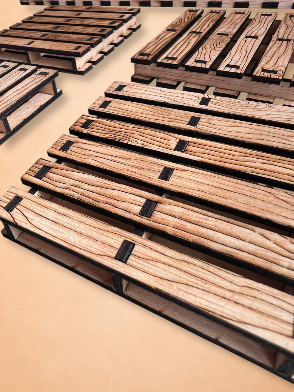 Pack de 4 Posavasos de Madera Diseño Palet con Caja Artesanal