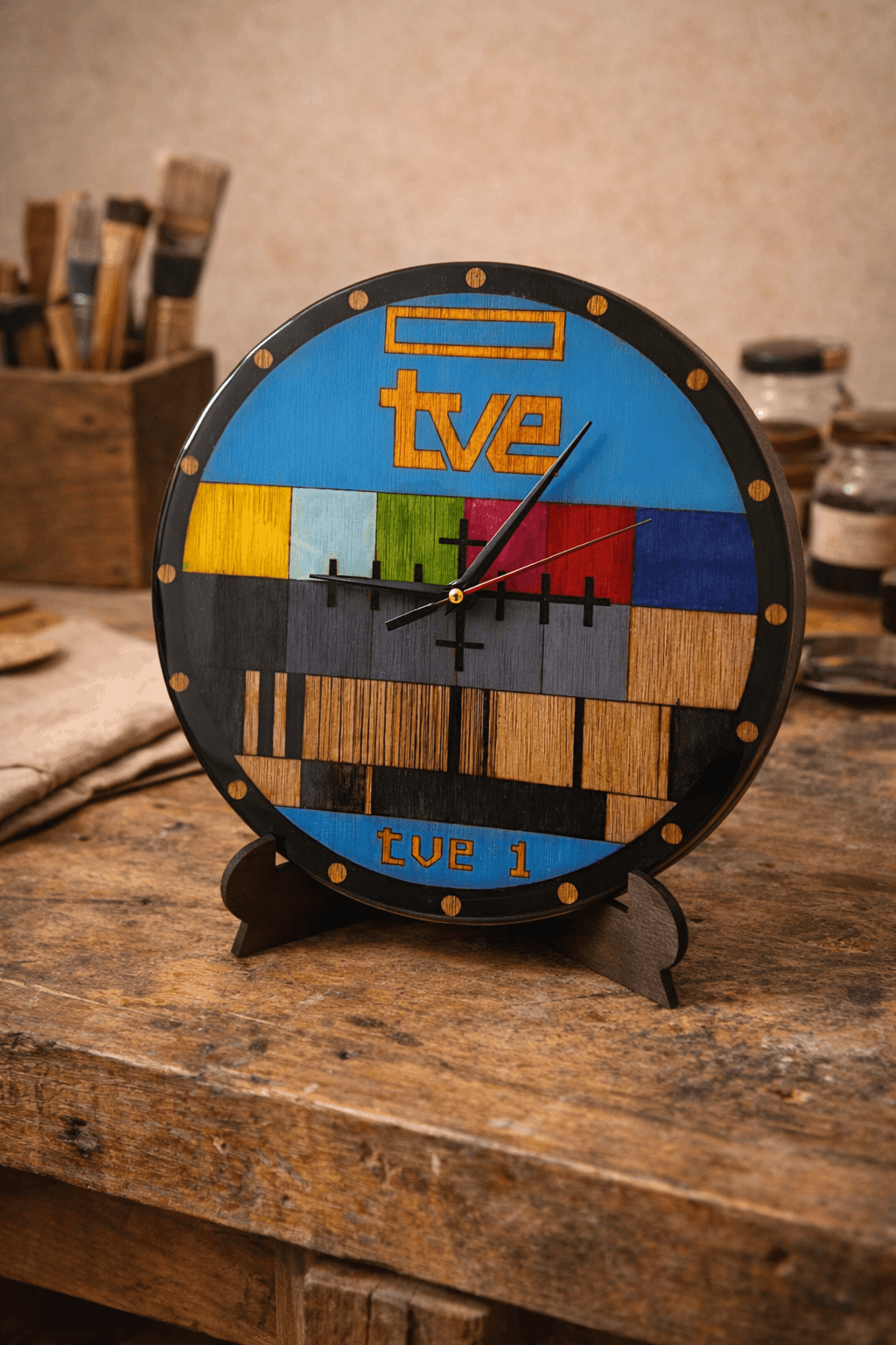 Reloj de pared Carta de Ajuste · Madera grabada y pintada a mano