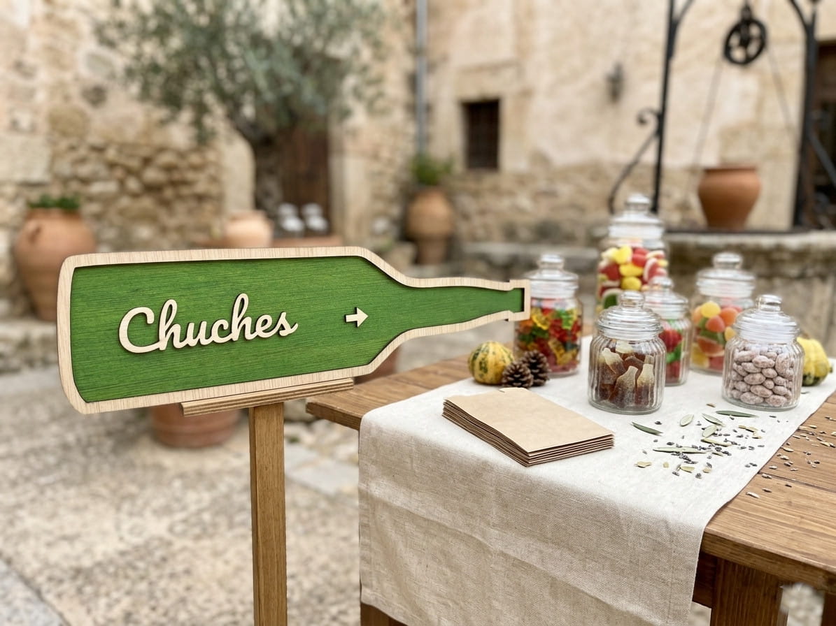 Señal de boda personalizada en madera – Flecha direccional efecto sidra