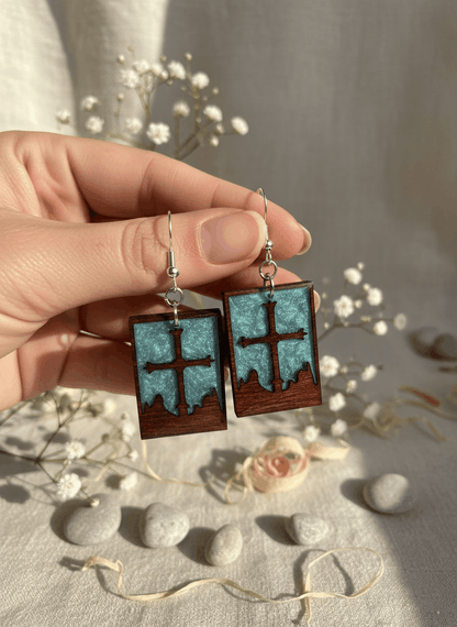 Pendientes artesanales Cruz y Montañas