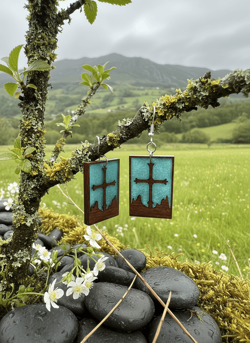 Pendientes artesanales Cruz y Montañas