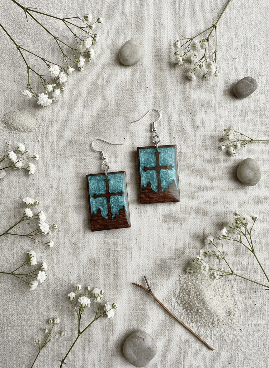Pendientes artesanales Cruz y Montañas
