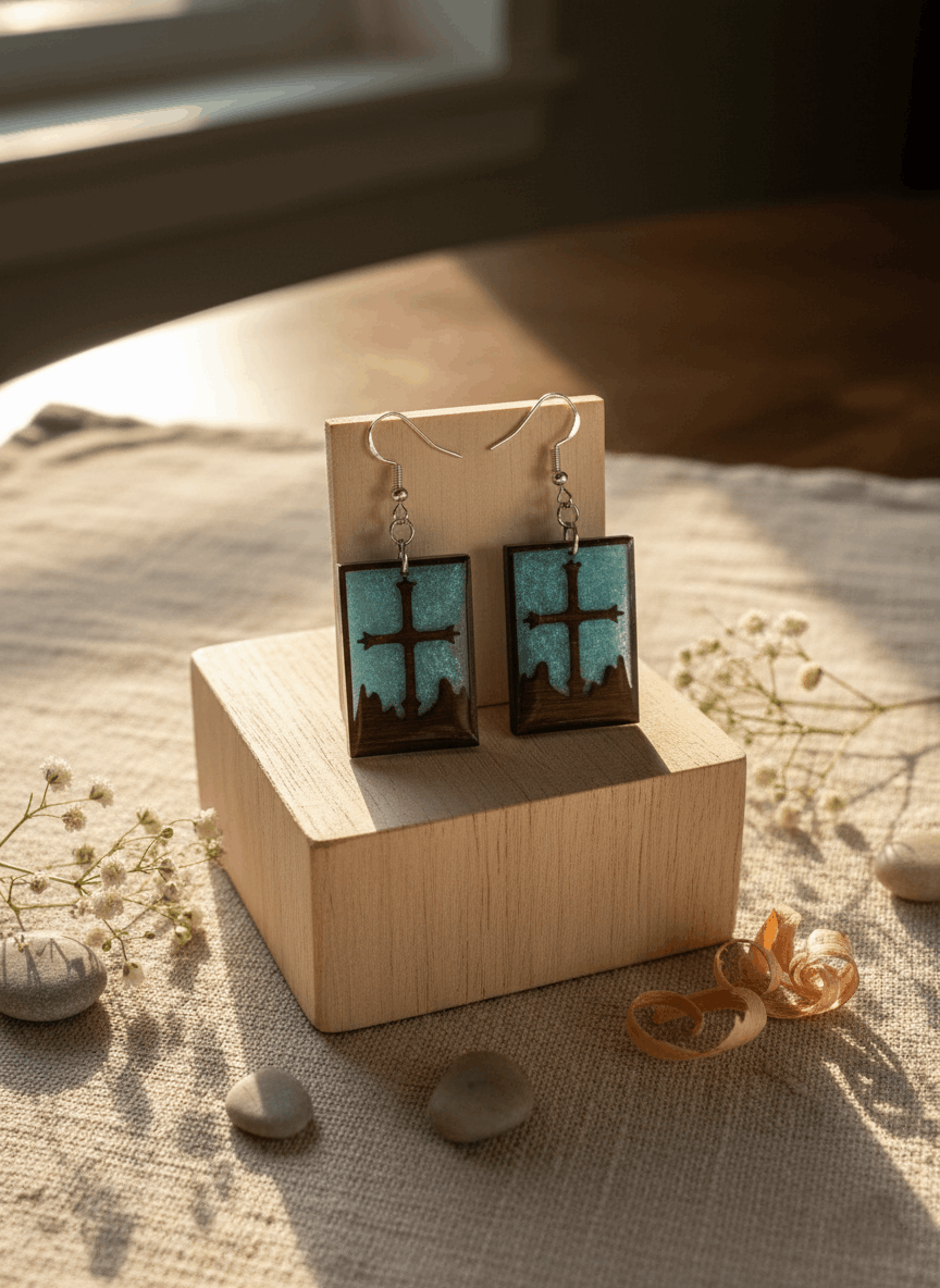 Pendientes artesanales Cruz y Montañas