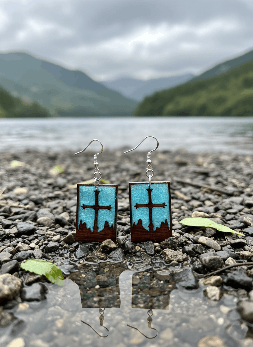 Pendientes artesanales Cruz y Montañas