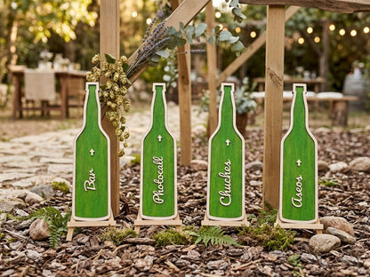 Pack de señales de boda en madera – flechas personalizadas estilo sidra asturiana