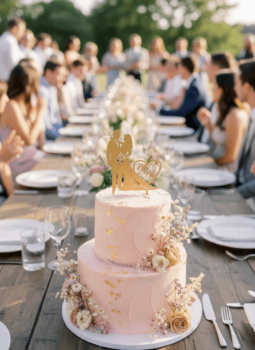 Topper para Tartas de Boda – Pareja con Corazón "Mr & Mrs"