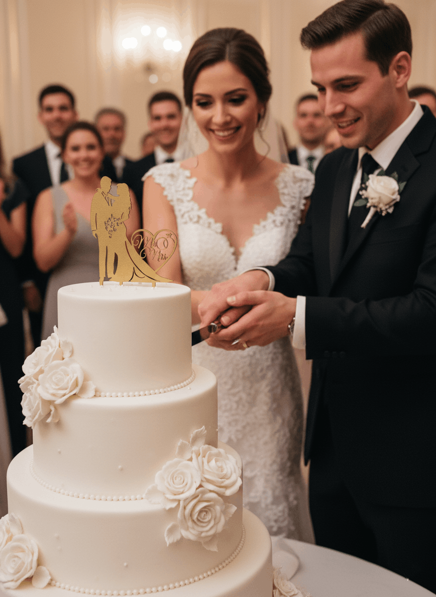Topper para Tartas de Boda – Pareja con Corazón "Mr & Mrs"