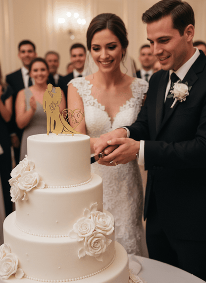 Topper para Tartas de Boda – Pareja con Corazón "Mr & Mrs"