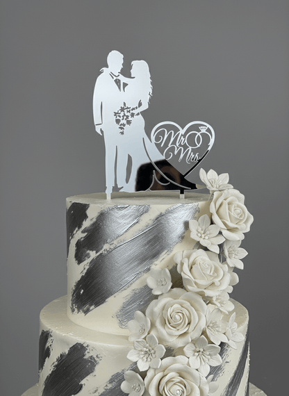 Topper para Tartas de Boda – Pareja con Corazón "Mr & Mrs"