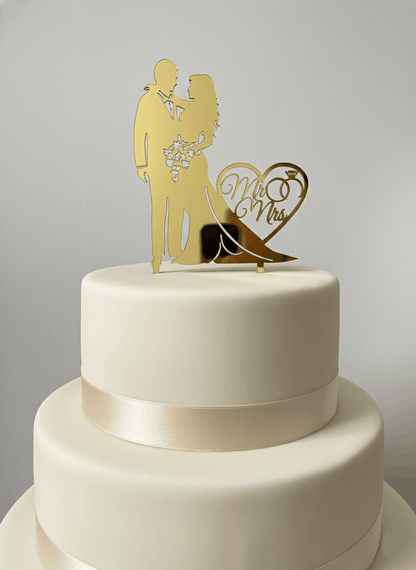 Topper para Tartas de Boda – Pareja con Corazón "Mr & Mrs"