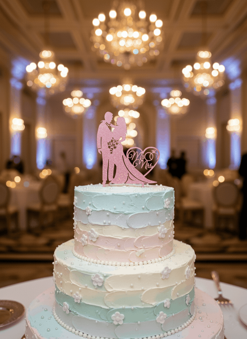 Topper para Tartas de Boda – Pareja con Corazón "Mr & Mrs"
