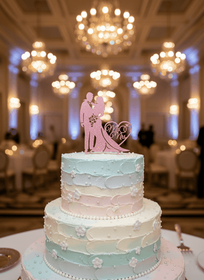 Topper para Tartas de Boda – Pareja con Corazón "Mr & Mrs"