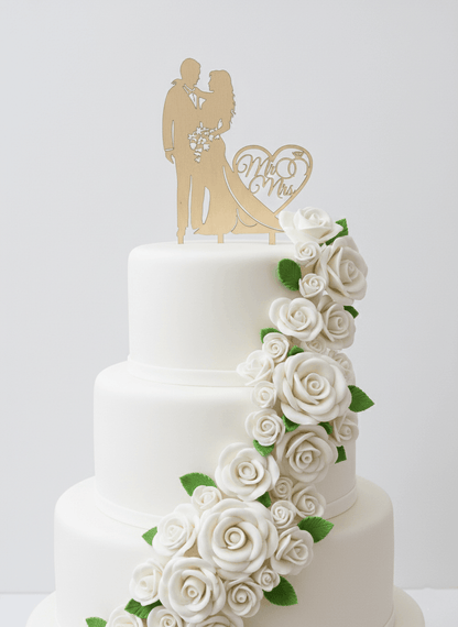 Topper para Tartas de Boda – Pareja con Corazón "Mr & Mrs"