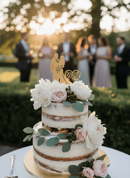 Topper para Tartas de Boda – Pareja con Corazón "Mr & Mrs"