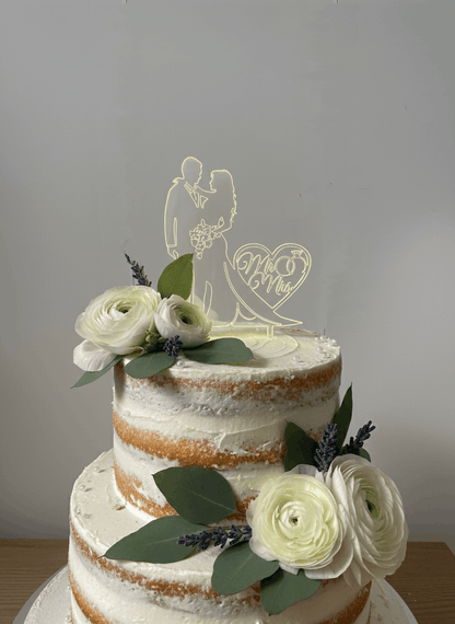 Topper para Tartas de Boda – Pareja con Corazón "Mr & Mrs"
