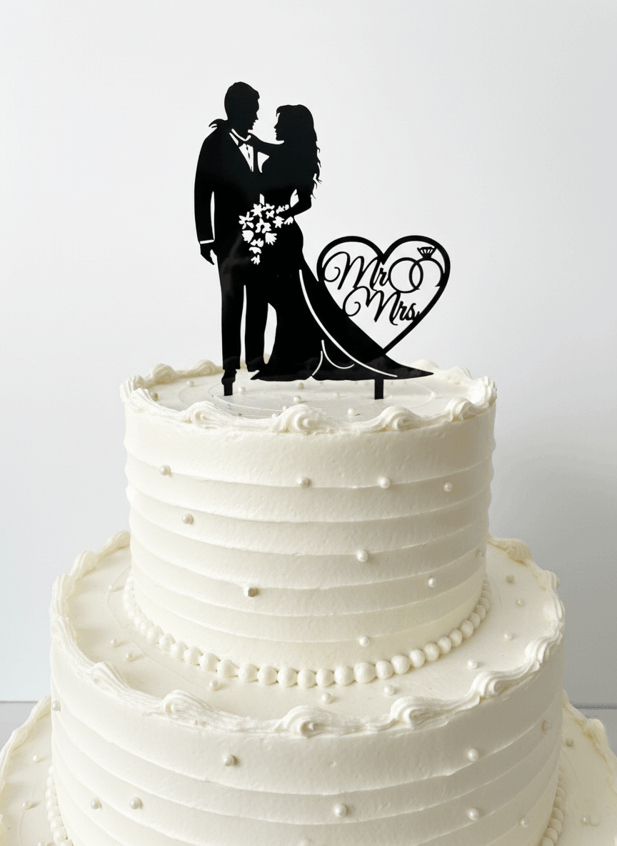 Topper para Tartas de Boda – Pareja con Corazón "Mr & Mrs"