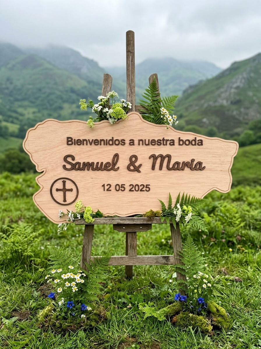Cartel de bienvenida de boda en madera personalizado