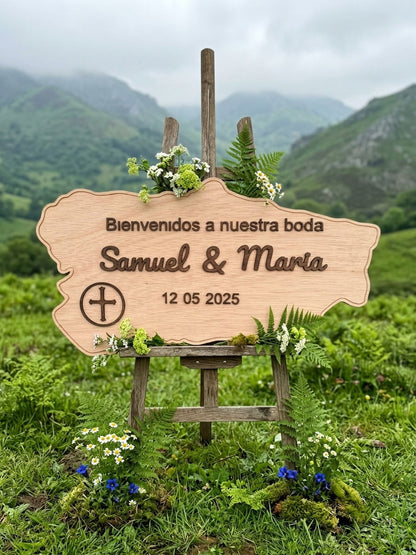 Cartel de bienvenida de boda en madera personalizado