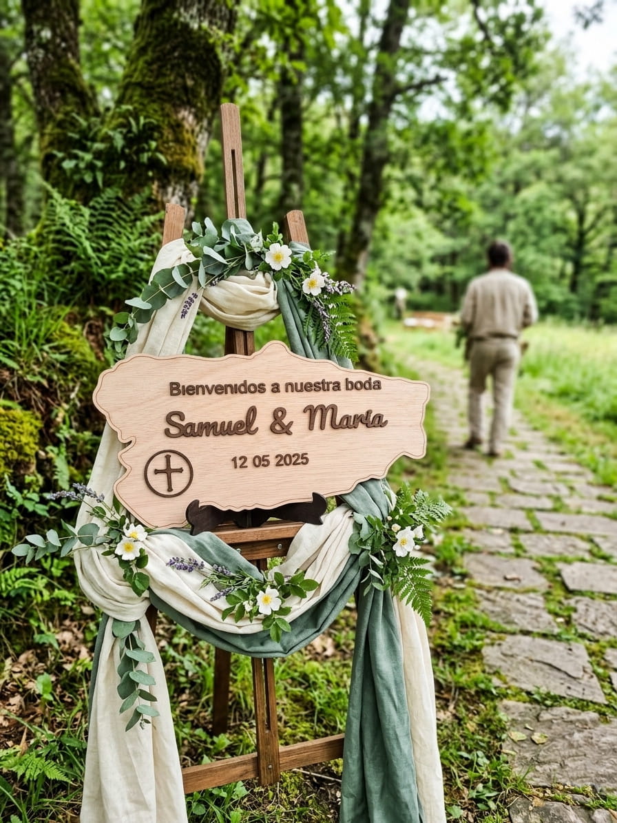 Cartel de bienvenida de boda en madera personalizado