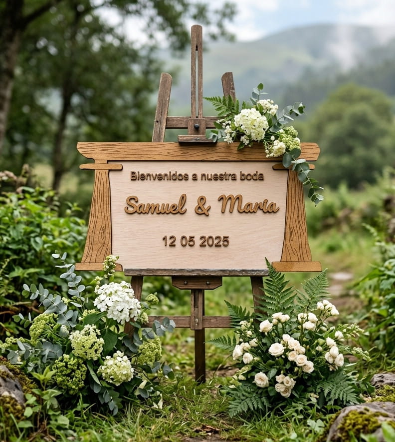 Cartel de bienvenida de boda en madera personalizado