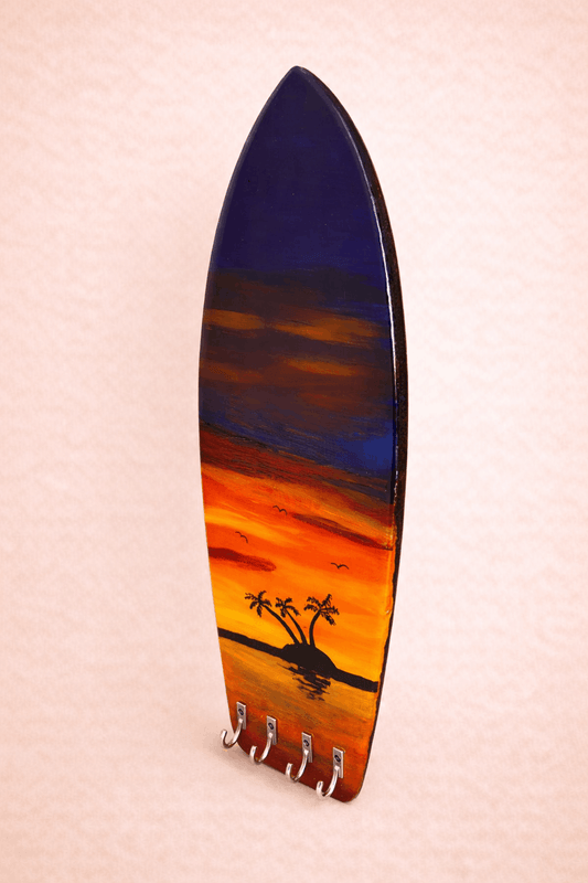 Colgador de llaves artesanal vertical atardecer tropical