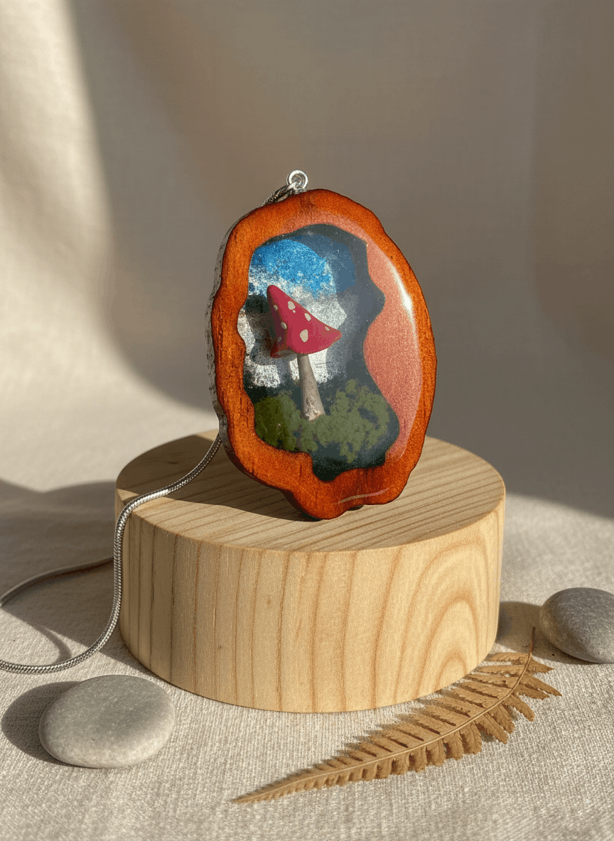 Colgante artesanal “Brotar II” – Madera y resina