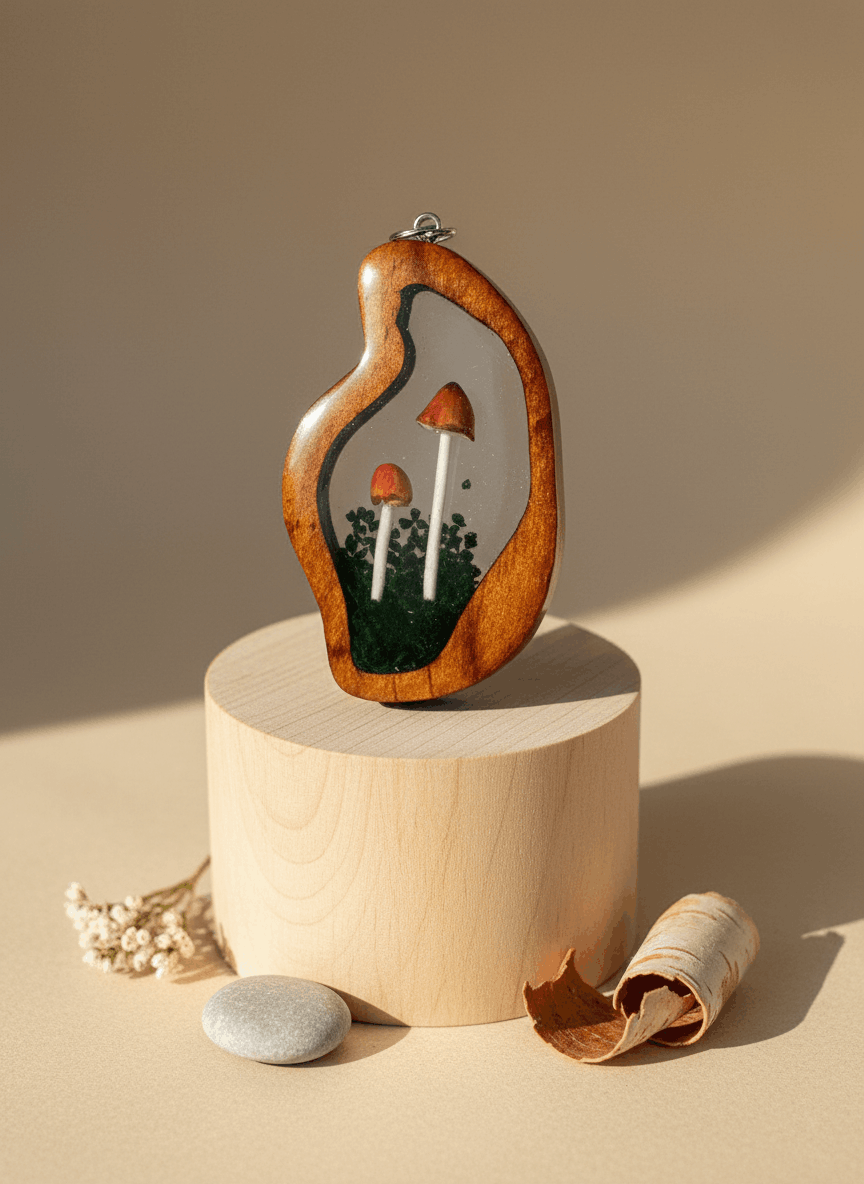Colgante artesanal “Brotar I” – Madera y resina