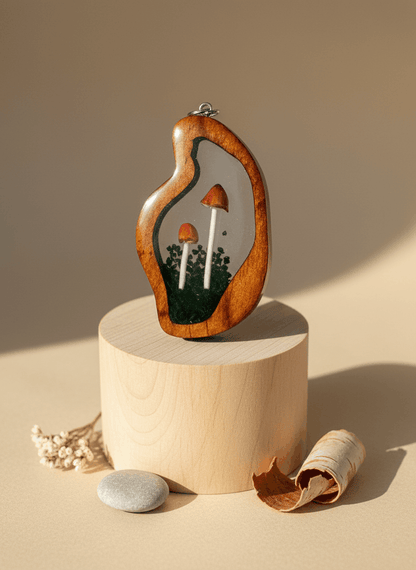 Colgante artesanal “Brotar I” – Madera y resina