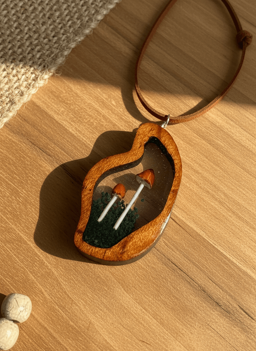 Colgante artesanal “Brotar I” – Madera y resina