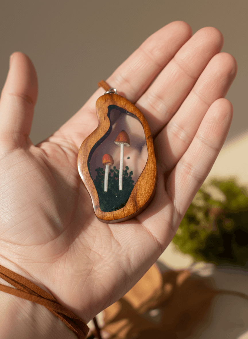 Colgante artesanal “Brotar I” – Madera y resina