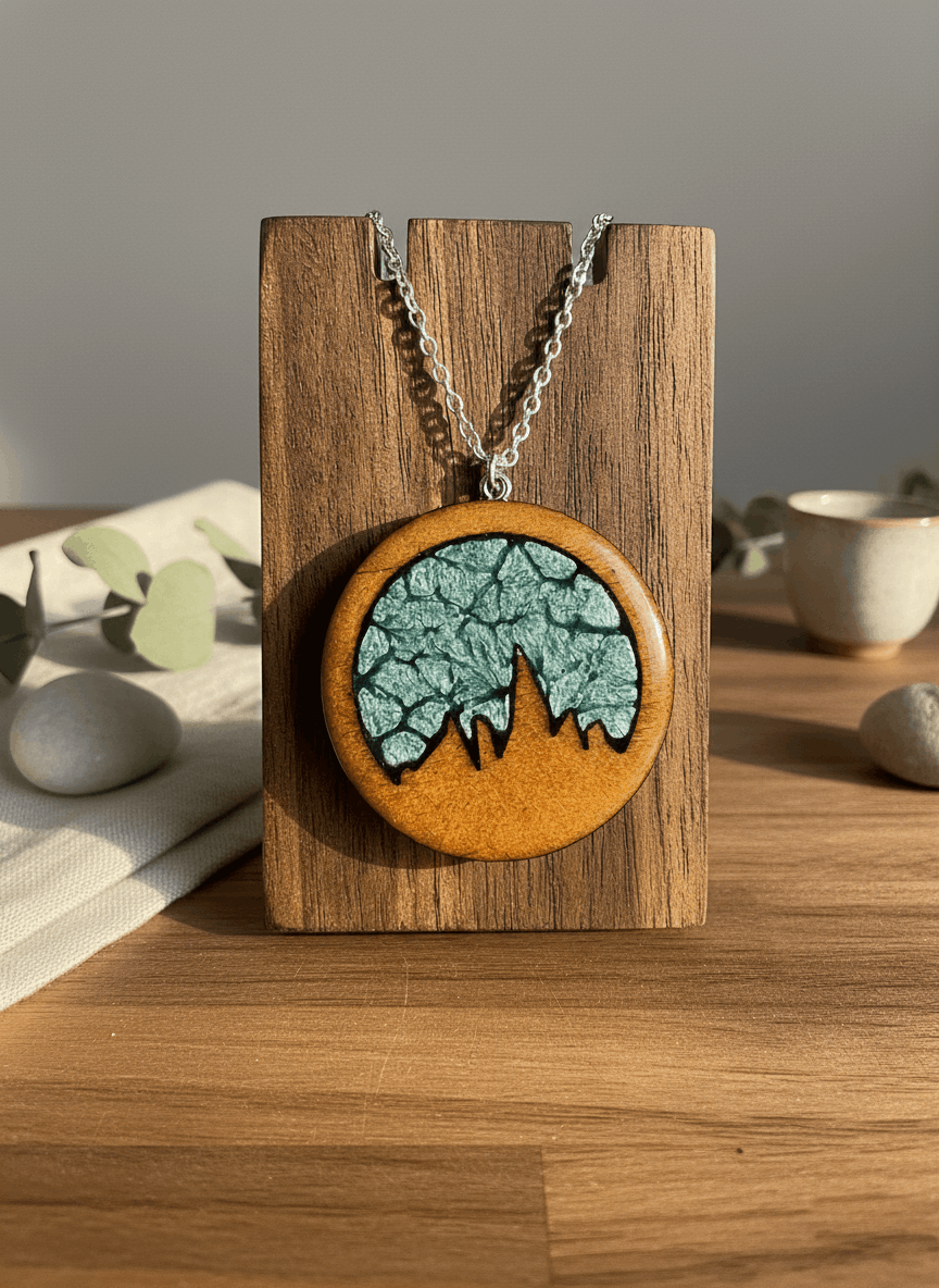 Colgante artesanal “Cordal” – Madera y resina