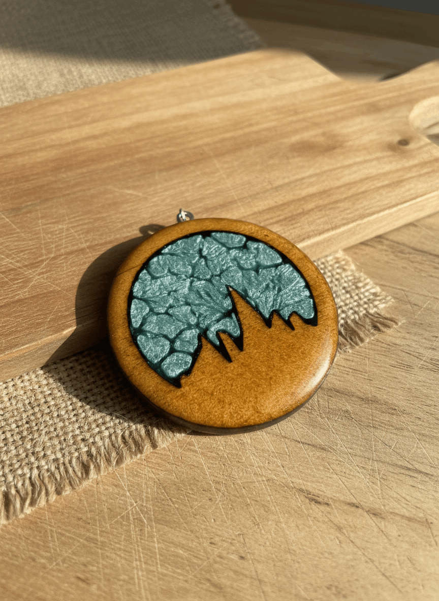 Colgante artesanal “Cordal” – Madera y resina