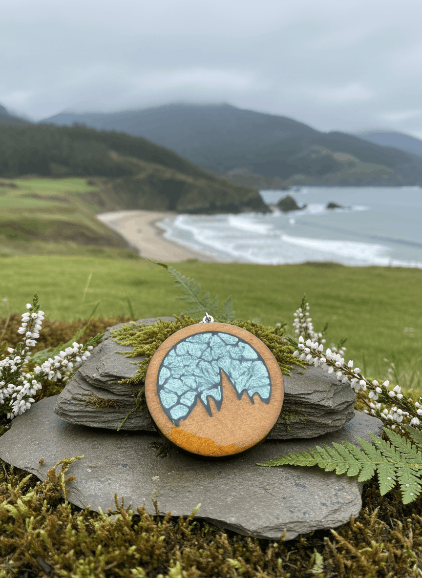 Colgante artesanal “Cordal” – Madera y resina