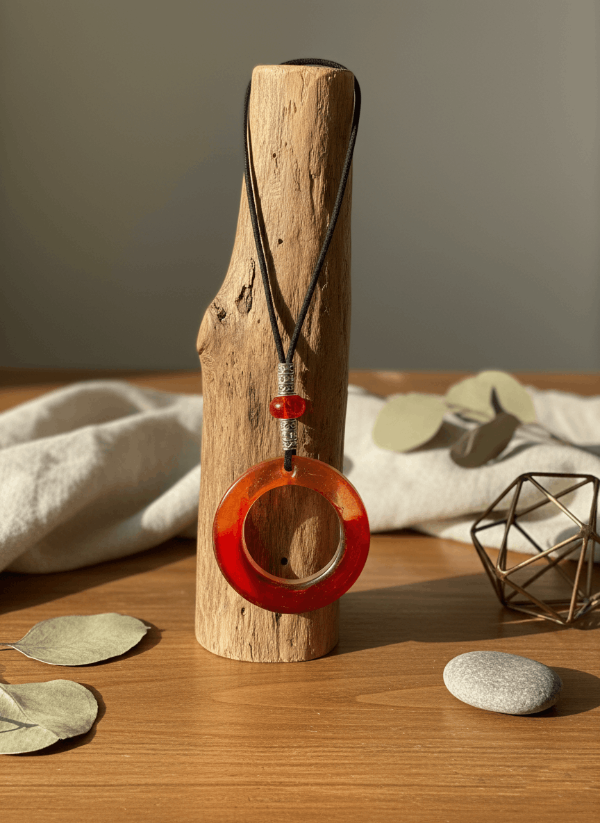 Colgante artesanal “Fuego latente” –  Resina