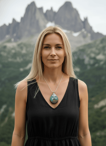 Colgante artesanal Naranjo de Bulnes – Madera oscura y resina