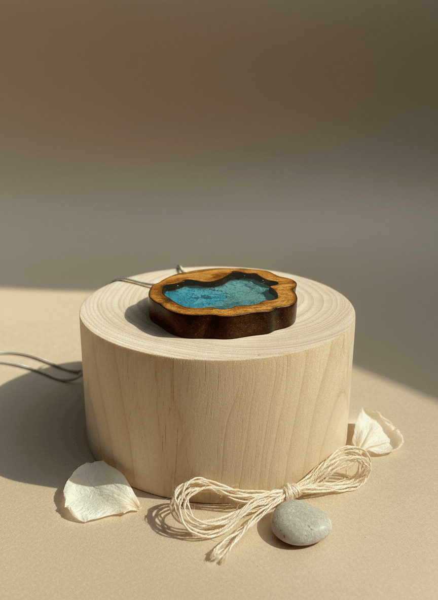 Colgante artesanal “Origen” – Madera y resina