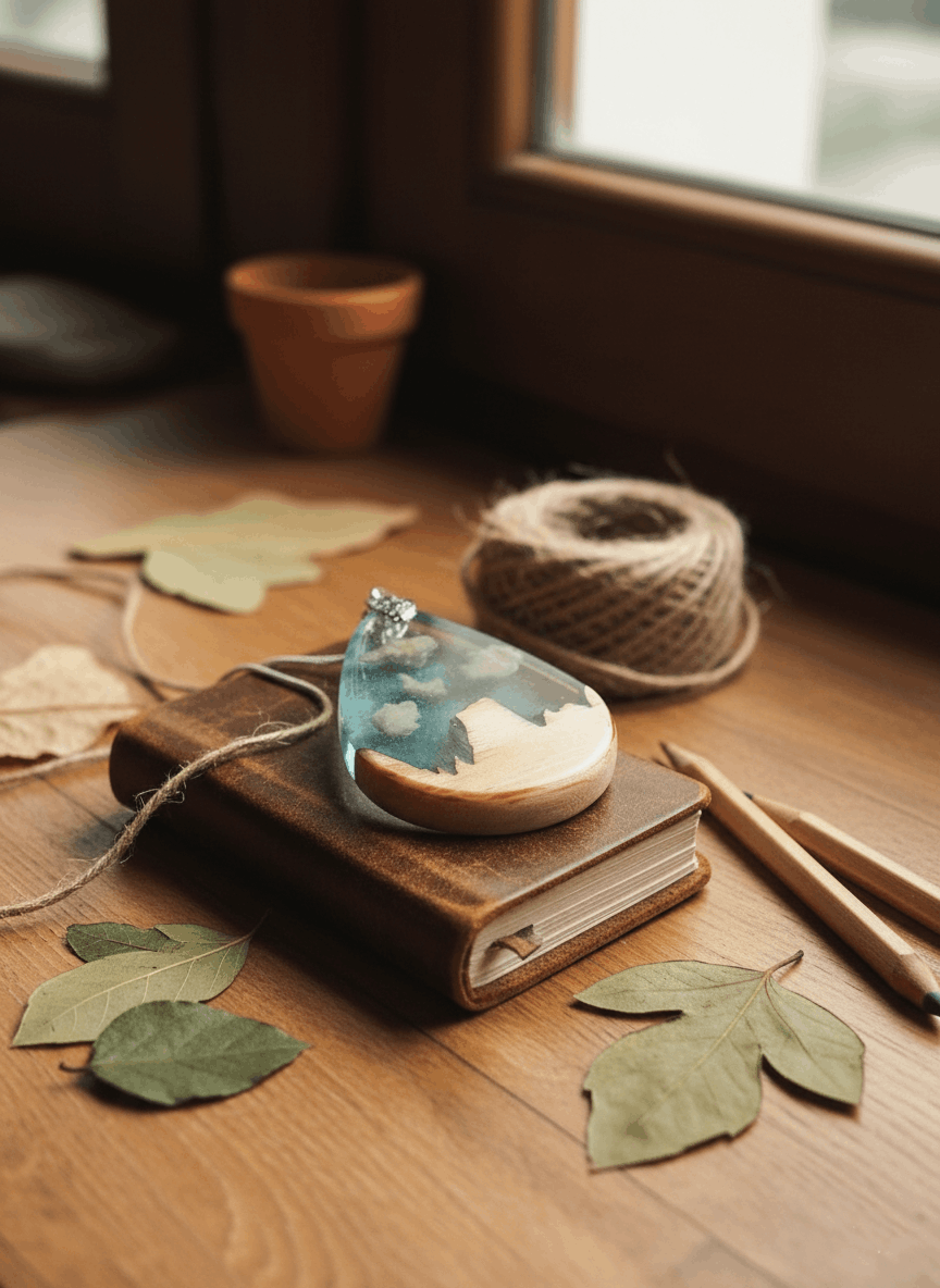 Colgante artesanal Picu Urriellu en madera y resina – Madera clara