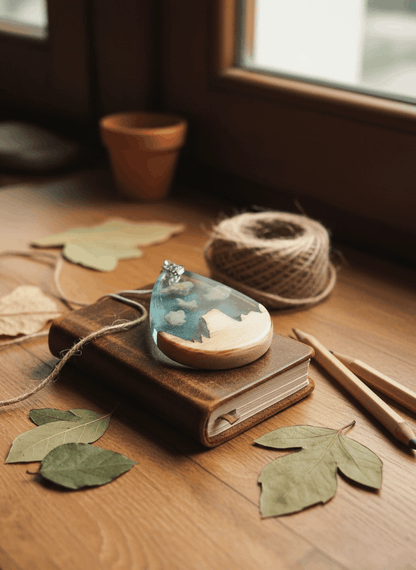 Colgante artesanal Picu Urriellu en madera y resina – Madera clara