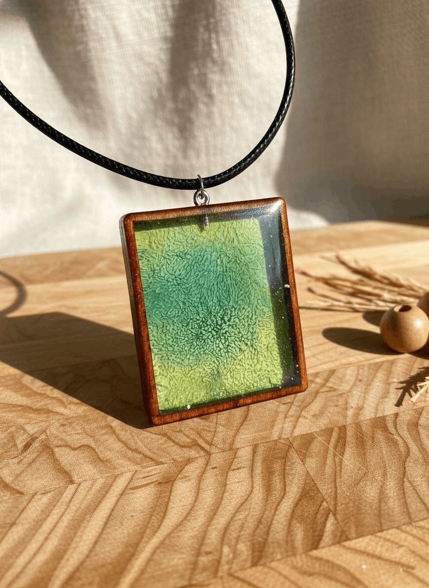 Colgante artesanal “Savia” – Madera y resina