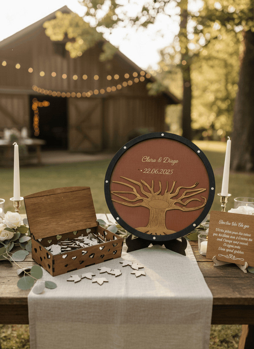 Árbol de los deseos personalizado en madera para bodas