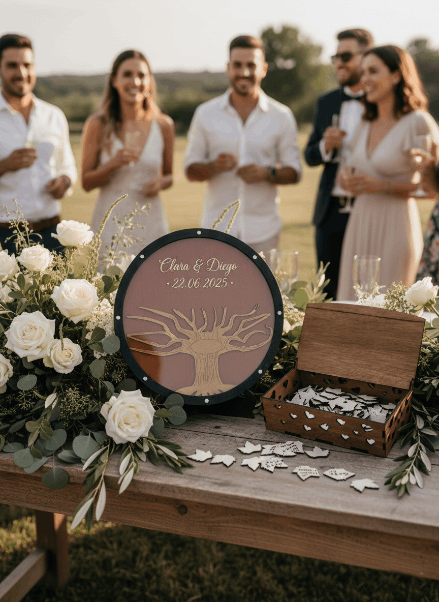 Árbol de los deseos personalizado en madera para bodas