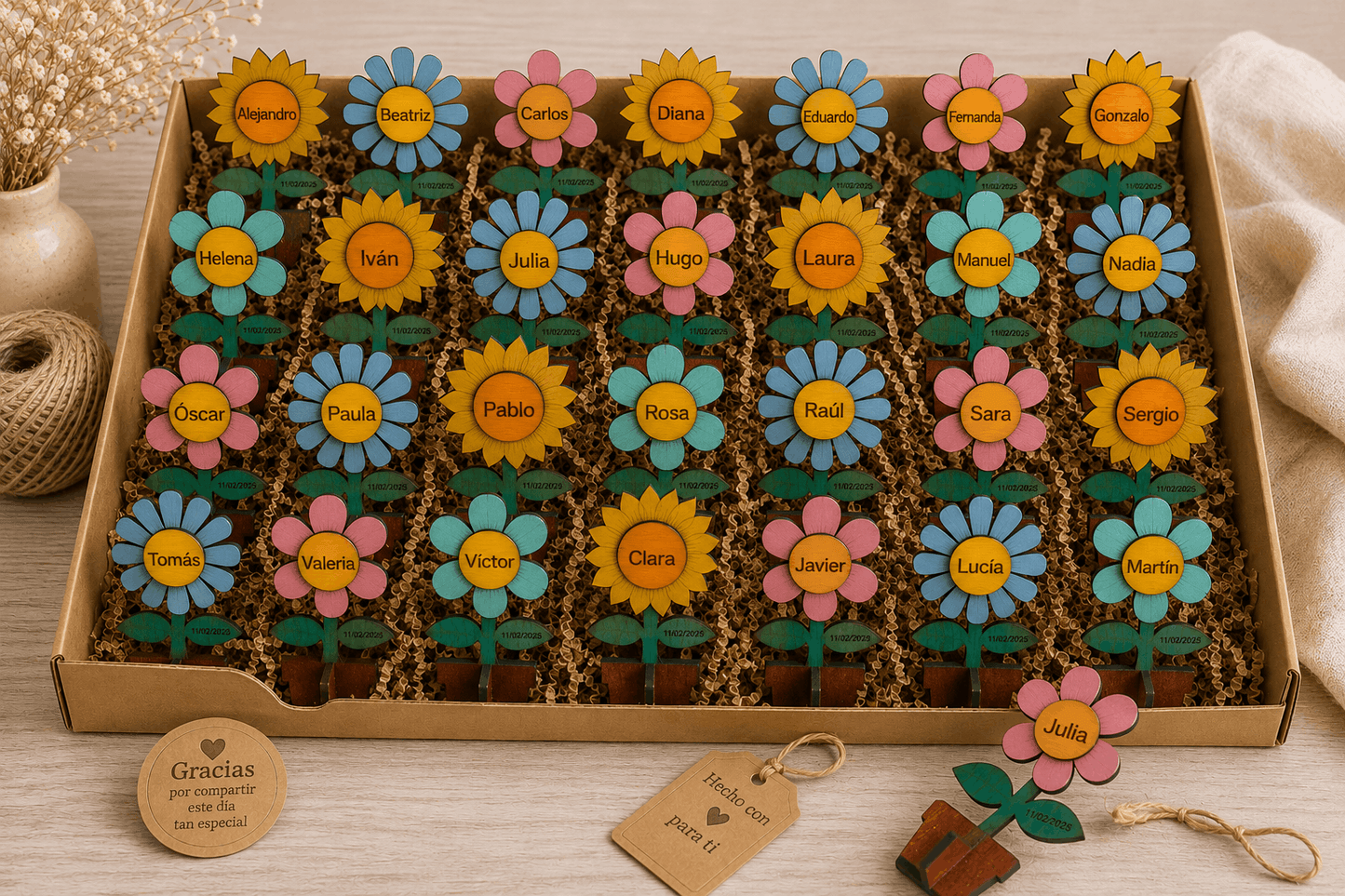 Detalles para invitados y marcasitios personalizados de madera para bodas